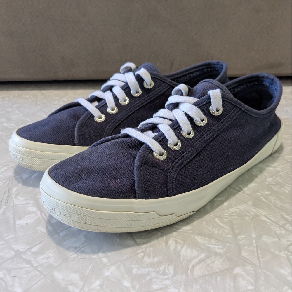 Bebe Dane Navy Blue Canvas Low Top Sneakers Womens 8.5 Streetwear 80s 90s Y2K